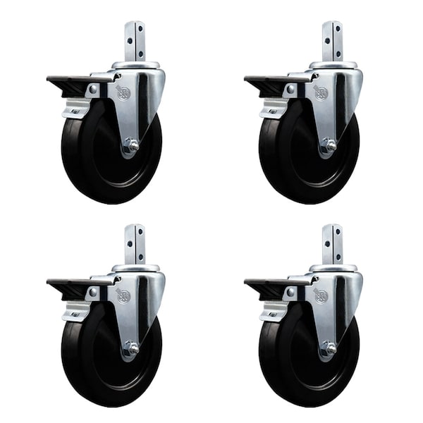 Service Caster 5'' Hard Rubber Wheel Swivel 7/8'' Square Stem Caster Set with Brake, 4PK SCC-SQ20S514-HRS-PLB-78-4 - main